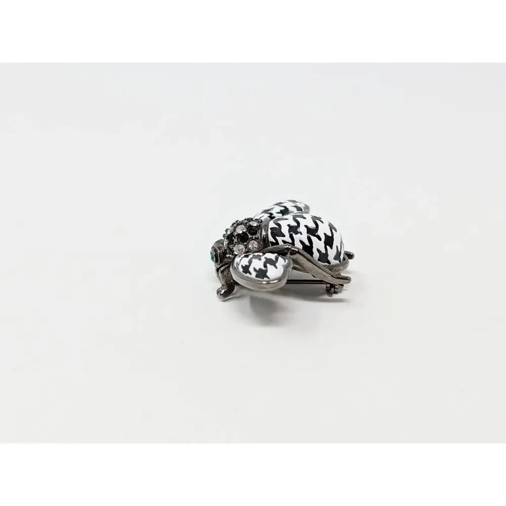 Joan Rivers Bee Brooch Houndstooth Black White Plaid Enamel Signed